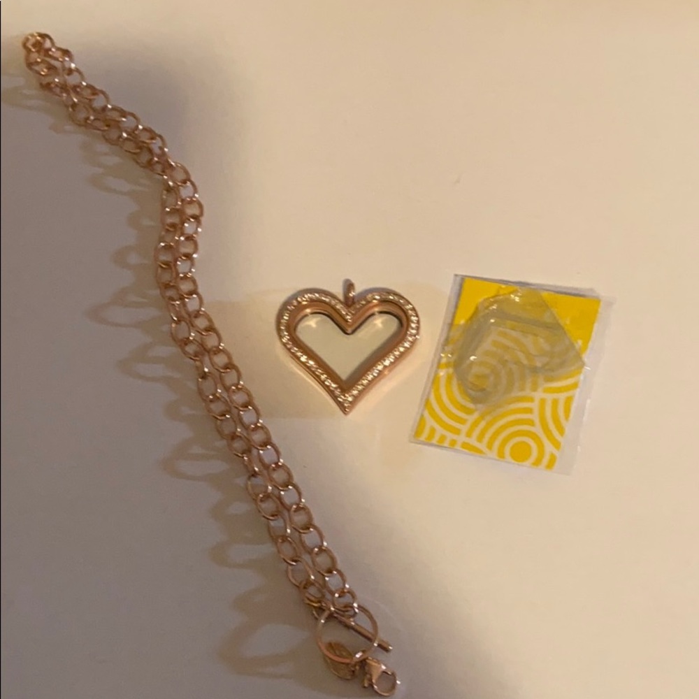 Origami Owl Rose Gold Heart Necklace with chain